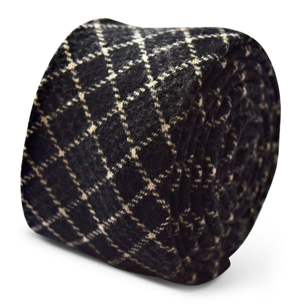 black with cream checked slim wool tie
